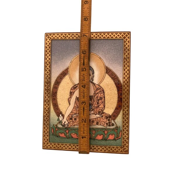 Buddha Wood Inlay Jewelry Trinket Stash Box Reverse Painted - Picture 6 of 8